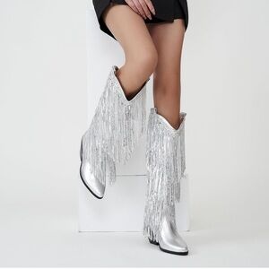 Silver Fringe Cowboy Boots